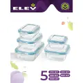 Набор контейнеров для хранения еды ELEY из жаропрочного стекла - 5 штук, квадратные: 320мл, 800мл; прямоугольные: 370мл,650мл, 1000мл