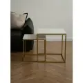 Журнальный столик квадратный, 2 штуки, бетон светлый/золото