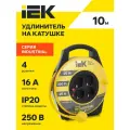 Удлинитель IEK УК10 INDUSTRIAL, 4 розетки, 10м, 3x1.5мм2, термозащита, заземление, 3500Вт, IP20