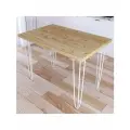 Стол кухонный Loft со столешницей без шлифовки и покрытия из массива сосны 40 мм на белых металлических ножках-шпильках, 80x60х75 см