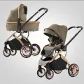 Детская модульная коляска 2в1 Luxmom 770, / выдвижная ручка /коричневый золотая рама