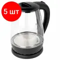 Комплект 5 шт, Чайник электрический CROMEX KT-308, 1.8 л, 1500 Вт, стекло, черный, 455150