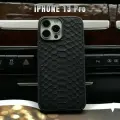 Чехол из натуральной кожи питона черный матовый на 13 Pro