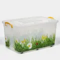 Контейнер для хранения с крышкой «Hide box. Трава», 50 л, 60×38×31 см, на колёсиках, микс
