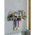 Полка вешалка интерьерная медальница с крючками Слава графит/дуб