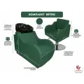 Парикмахерский комплект Retro с черной раковиной и кресло на круглом основании в зеленом цвете