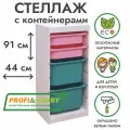 Белый стеллаж труфаст 44х30х91 с розовыми (2 шт) и бирюзовыми (2 шт) контейнерами