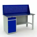 Стол верстак слесарный металлический с тумбой с дверью и ящиком, с экраном, 1600 мм, практик PROFI WT160. WD2/F1.010
