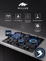 Варочная панель встраиваемая, газовая MILLEN MGHGD 6501 BL, черный, ширина 65 см, 4 конфорки, материал поверхности: стекло, материал решёток: чугун, электроподжиг, газ-контроль.