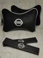 Подарочный набор: подушка на подголовник из велюра и накладки на ремень безопасности с логотипом NISSAN, комплект 3 предмета