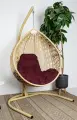 Подвесное кресло капля люкс, с ротангом бежевое, бордовая подушка