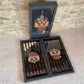 Нарды подарочные Россия, большие 60 на 60 см, из натурального дерева, игровое поле под стеклом