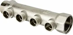 Коллектор VALTEC, латунь, никелированный, 1, 4 отвода, 1/2, длина 30 см