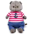 Мягкая игрушка BUDI BASA Кот Басик в полосатой футболке с якорем, 25 см, в подарочной коробке