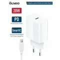 Зарядное устройство 20W, Type-C, PD, + lightning кабель, белый, OLMIO