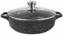 Жаровня с антипригарная литая 24см со стеклянной крышкой Гранит ТМ Традиция готовить с любовью