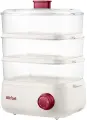 Пароварка Kitfort КТ-6830 3ярус. 800Вт белый/красный, Углубления для варки яиц, Таймер отключения