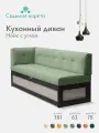 Кухонный диван Нойс с углом 181х63х78 см. Левый, Дуб крафт белый, Коннект 70, прямой раскладной диван со спальным местом. Светло-зеленый, Велюр, для дома и офиса
