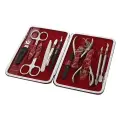 Маникюрный набор Zinger MSFE-804, 10 предметов, натуральная кожа, серебристый/красный