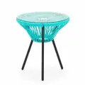 Кофейный стол KORNERA Акапулько, каркас черный, искусственный ротанг бирюзовый