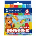 Мелки восковые 6 цветов Brauberg (D=11мм, 6гр, на масляной основе, утолщенные) (222969), 24 уп.