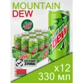 Mountain Dew, 0.33 л, 12 шт, slim-банка (газированный напиток Маунтин Дью классический, лимон и лайм, MNT DEW, Беларусь)
