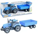 Трактор Прогресс с бортовым прицепом инерционный (синий) (в коробке)