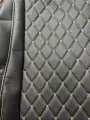 Комплект чехлов ELITE для LADA Granta / Datsun (задние спинка и сидения сплошные). Экокожа ромб, черный, бежевая строчка