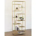 Стеллаж лофт интерьерный для книг металлический OLIVIA, золотой, полки из ЛДСП цвета Робиния