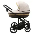 Коляска универсальная Adamex RIMINI 3 в 1, RI-84 - светло-бежевая, темно-коричневая, золотая вставка, черная рама