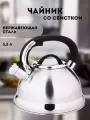 Чайник Сундучок, со свистком, нержавеющая сталь, 3,3л, черный, полированный