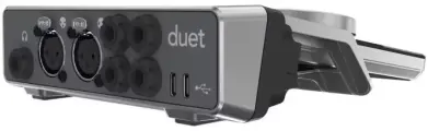 Apogee Duet Dock док-станция для интерфейса Duet 3. Входы: 2 XLR (микр/лин), 2 TS (инстр). Выходы: 2 TRS лин., выход на наушники. 2 порта USB-C