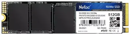 SSD диск Netac NV2000, 512Gb, M.2 2280, PCIe 3.0 x4, NVMe (NT01NV2000-512-E4X)