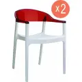 Комплект из 2-х обеденных кресел для кухни Siesta Contract Carmen, прозрачная красная спинка, цвет белый