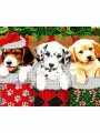 Алмазная мозаика набор Диамант картина стразами Новогодние щенки 38*30см