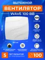 Вентилятор вытяжной WAVE 100 BB, 100 мм, 95 м3/ч, двигатель на шарикоподшипниках, в санузел, в ванную, в потолок, ERA