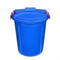 Бак пластиковый для хранения, 70 л, круглый, с крышкой, синие детали, компактно закрывается