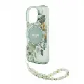 Guess чехол со шнурком на руку для iPhone 16 Pro Max PC/TPU Flowers зеленый (MagSafe)