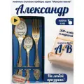 Именной набор столовых приборов Александр, гравировка, позолота, 3 предмета