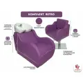 Парикмахерский комплект Retro с белой раковиной и кресло на квадратном основании в фиолетовом цвете