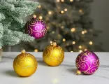 Набор стеклянных шаров садко, золото - фиолетовый, 4х75 мм, Елочка С323-зол-фиол