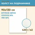 Холст грунтованный на подрамнике 90х130 см, 420 г/м2, лен 50%, хлопок 50%, крупное зерно, Холстофф