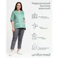 Медицинский костюм женский 408.4.2 Uniformed, сатори стрейч, рукав 3/4, на кнопках, цвет малахит и серый, 62