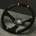 Спортивное рулевое колесо MOMO Drifting style, замша, красные полоски