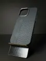 Чехол для Айфон 15 Про Макс с МагСейф из Кевлара / чехол iPhone 15 Pro Max с MagSafe Kevlar LUXO Life+, черный, с узором, карбоновый