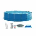 Каркасный бассейн Intex 28242, 457х122 см, 16805 л, фильтр-насос, лестница, тент, подстилка, синий
