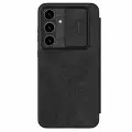 Кожаный чехол книжка черного цвета от Nillkin для Samsung Galaxy S24 FE, серия Qin Pro Leather с защитной шторкой для камеры