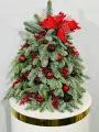 Ёлочка живая наряженная 50 см из натурального нобилиса с красным декором
