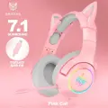 Игровые наушники Onikuma K9-7.1 Pink Cat розовые с кошачьими ушками и подсветкой