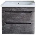 Тумба Emmy Стоун 60 подвесная, 2 ящика, с умывальником Como 60 Тёмный бетон.